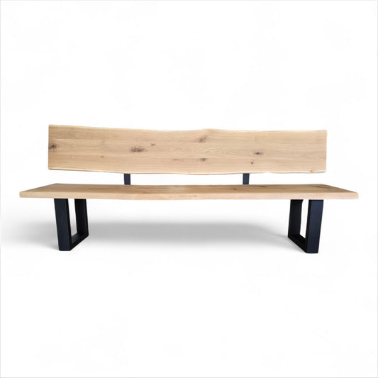 Sitzbank Wildeiche mit Rückenlehne und gebürsteter Oberfläche, stabil & natürlich