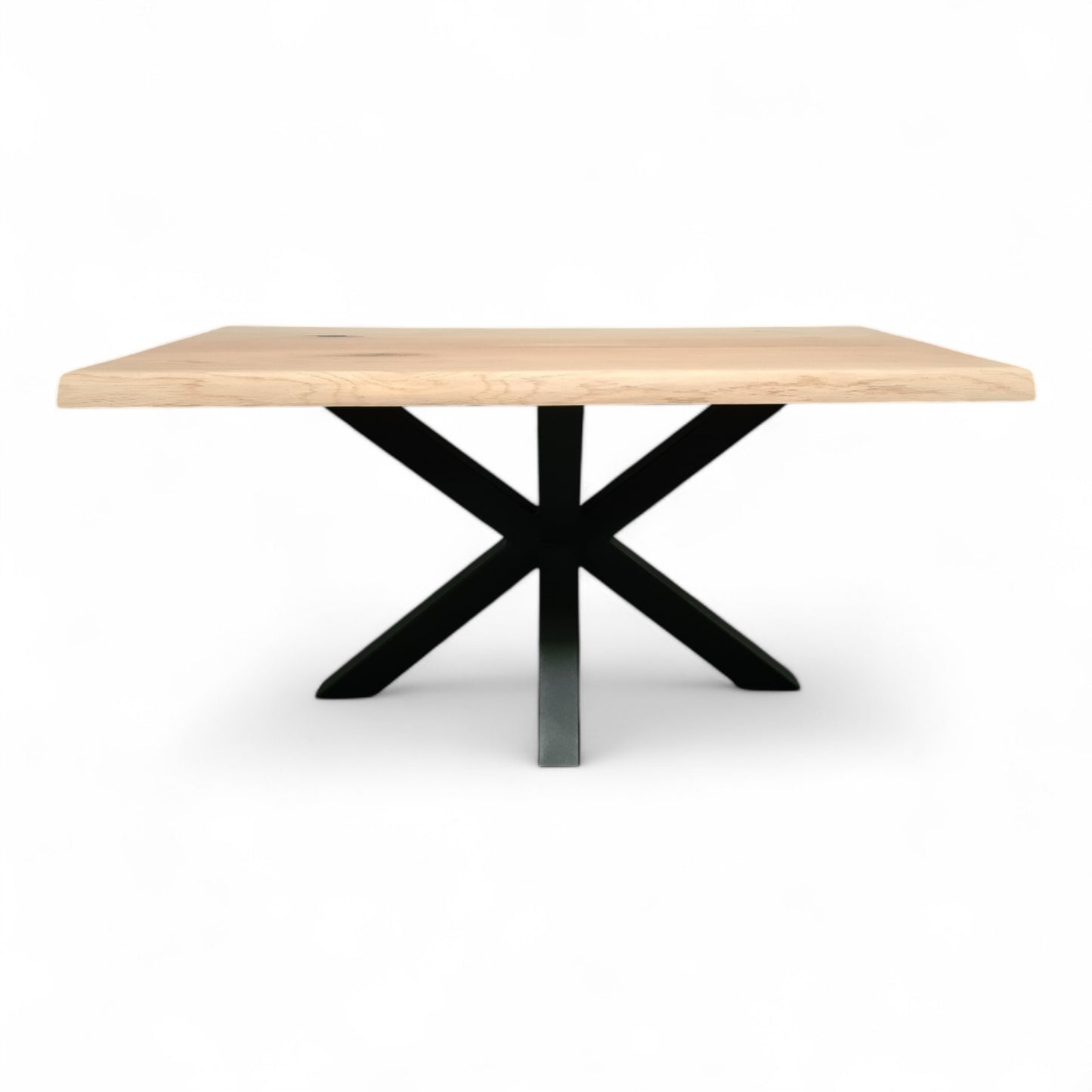 Massiver Couchtisch Spider aus Wildeiche mit schwarzem Spider-Stahlgestell – modernes Design mit natürlicher Holzmaserung, handgefertigt bei Table Faible