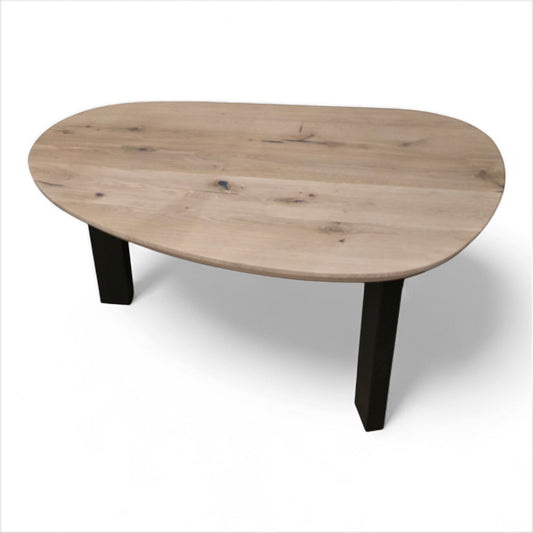 Couchtisch (Leno) Nierenform Wohnzimmertisch Eiche Massivholz 3 Tischbeine schwarz