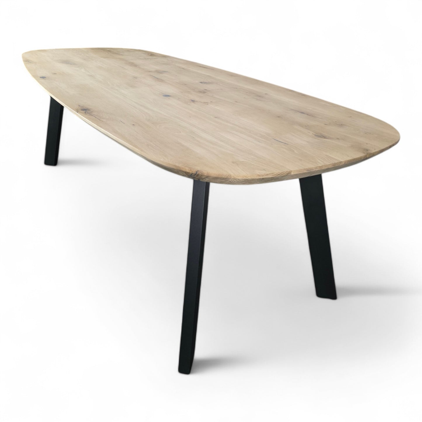 Esstisch (Banjo E) Eiche Massivholz Danish Oval Bootsform Tischgestell schwarz