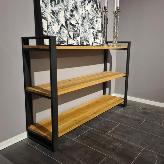 Sideboard (Rex) Eiche Massivholz 3 Fachböden Metallgestell schwarz