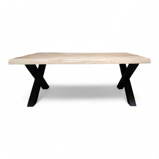 Couchtisch (Xana) Wohnzimmertisch Eiche Massivholz Tischgestell X Form schwarz