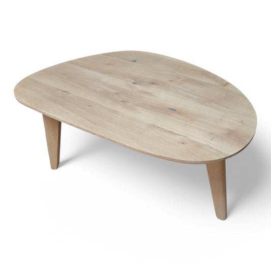Couchtisch (Finn) Nierenform Eiche Massivholz 3 Holz Tischbeine