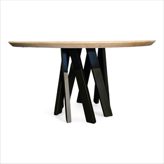 Runder Esstisch (Roland) Eiche Massivholz Tischgestell mittig schwarz