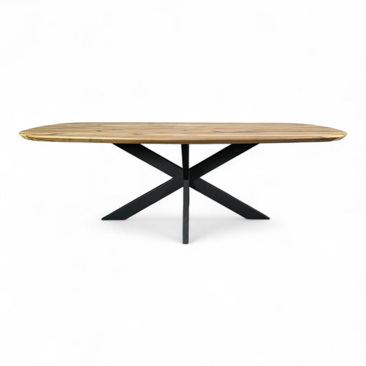 Esstisch (Walik W) Walnussholz Danish Oval Bootsform mit Mittelgestell Spider schwarz