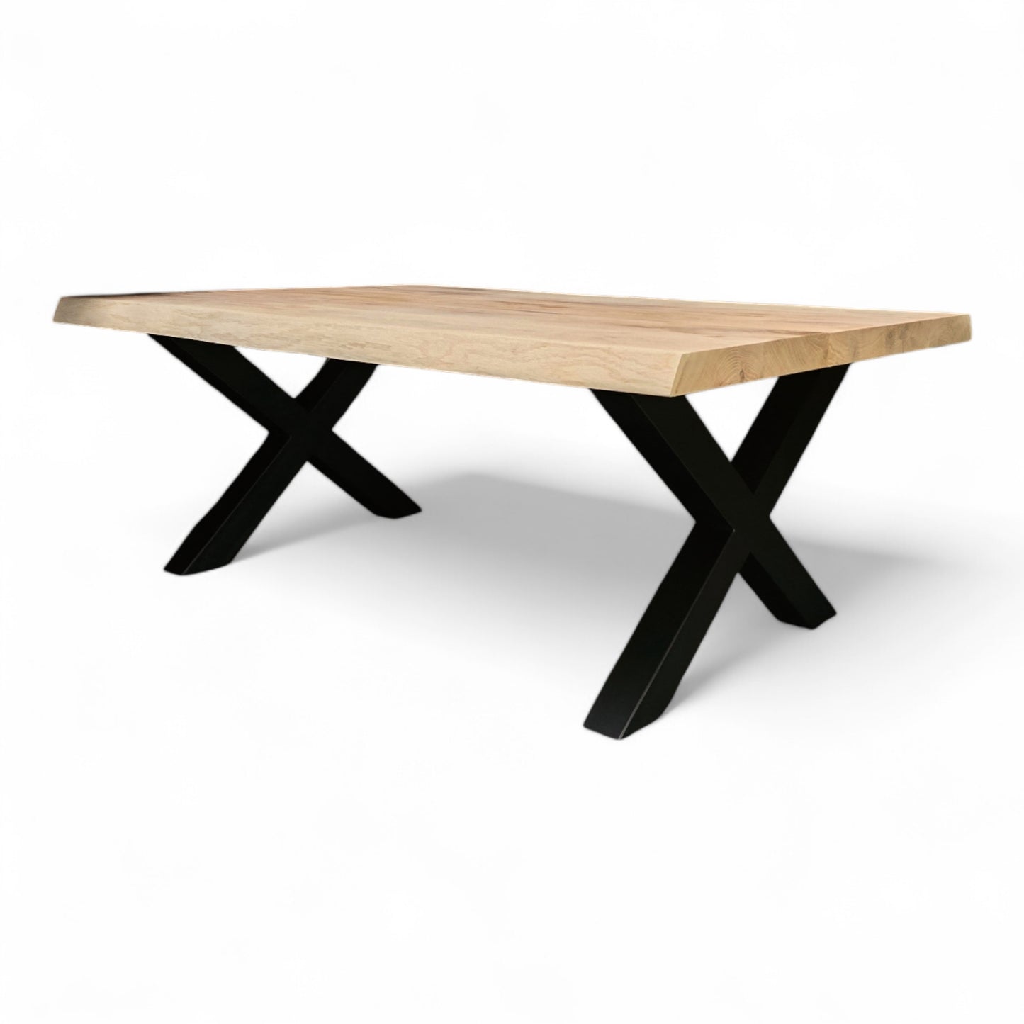 Couchtisch (Xana) Wohnzimmertisch Eiche Massivholz Tischgestell X Form schwarz