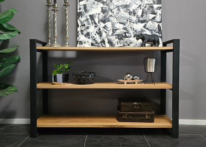 Sideboard (Rex) Eiche Massivholz 3 Fachböden Metallgestell schwarz