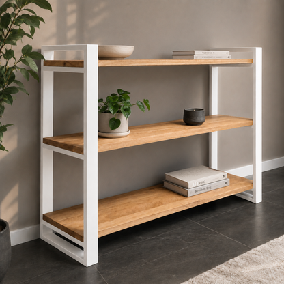 Sideboard (Rex) Eiche Massivholz 3 Fachböden Metallgestell schwarz/weiß