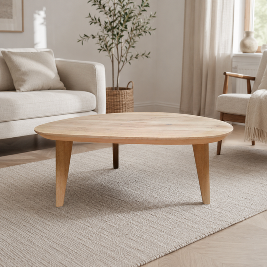Couchtisch (Finn) Organische Form Eiche Massivholz 3 Holz Tischbeine