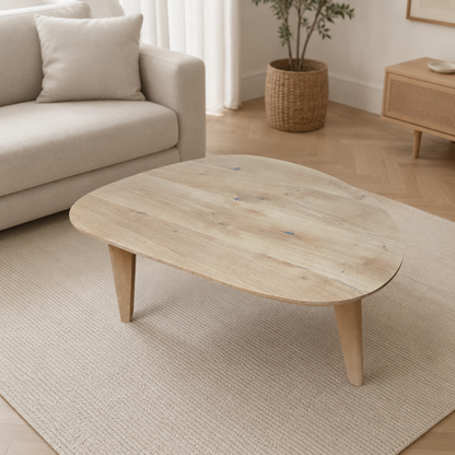Couchtisch (Finn) Organische Form Eiche Massivholz 3 Holz Tischbeine