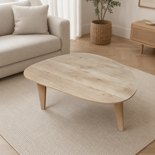 Couchtisch (Finn) Organische Form Eiche Massivholz 3 Holz Tischbeine