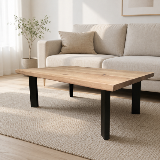 Couchtisch (Emba) Wohnzimmertisch Eiche Massivholz 4 Tischbeine Schwarz
