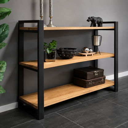 Sideboard (Rex) Eiche Massivholz 3 Fachböden Metallgestell schwarz/weiß