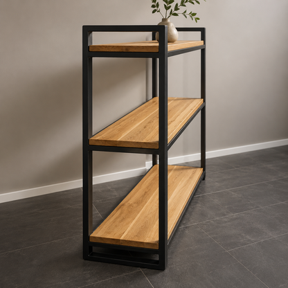 Sideboard (Rex) Eiche Massivholz 3 Fachböden Metallgestell schwarz/weiß