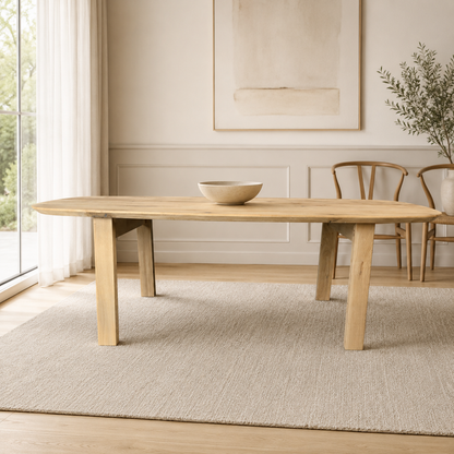Esstisch (Honas) Eiche Massivholz Danish Oval Bootsform mit Holz Tischbeine