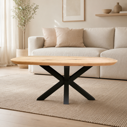 Couchtisch (Walik) Dänisch Oval Eiche Massivholz Spidergestell Schwarz