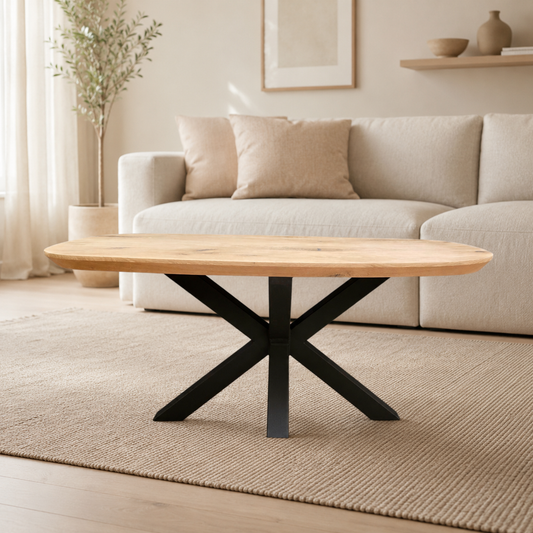 Couchtisch (Walik) Dänisch Oval Eiche Massivholz Spidergestell Schwarz