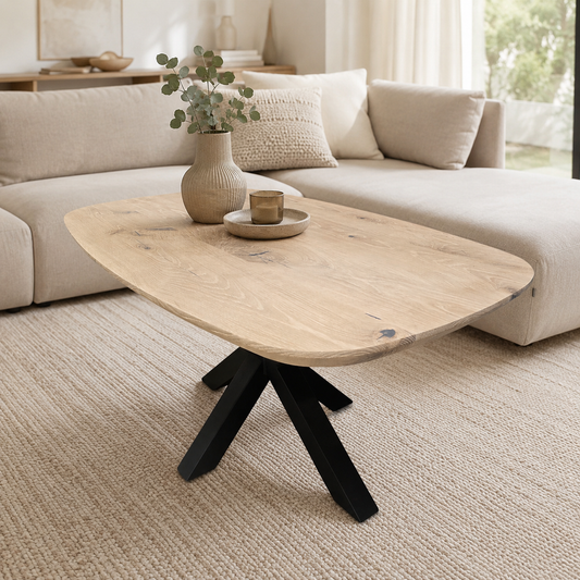 Couchtisch (Walik) Dänisch Oval Eiche Massivholz Spidergestell Schwarz
