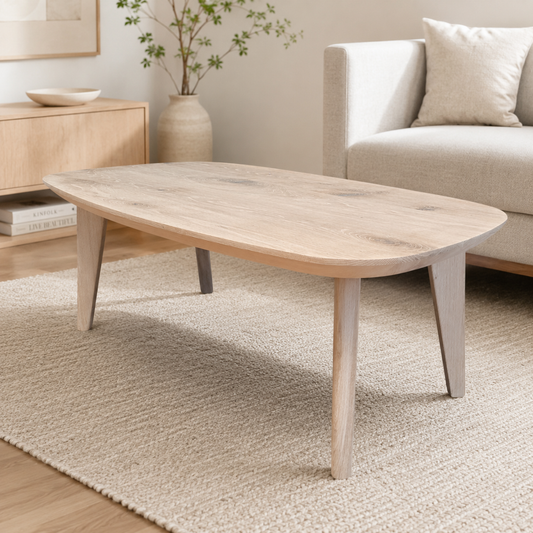 Couchtisch (Figo E) Dänisch Oval Eiche Massivholz 4 Holz Tischbeine