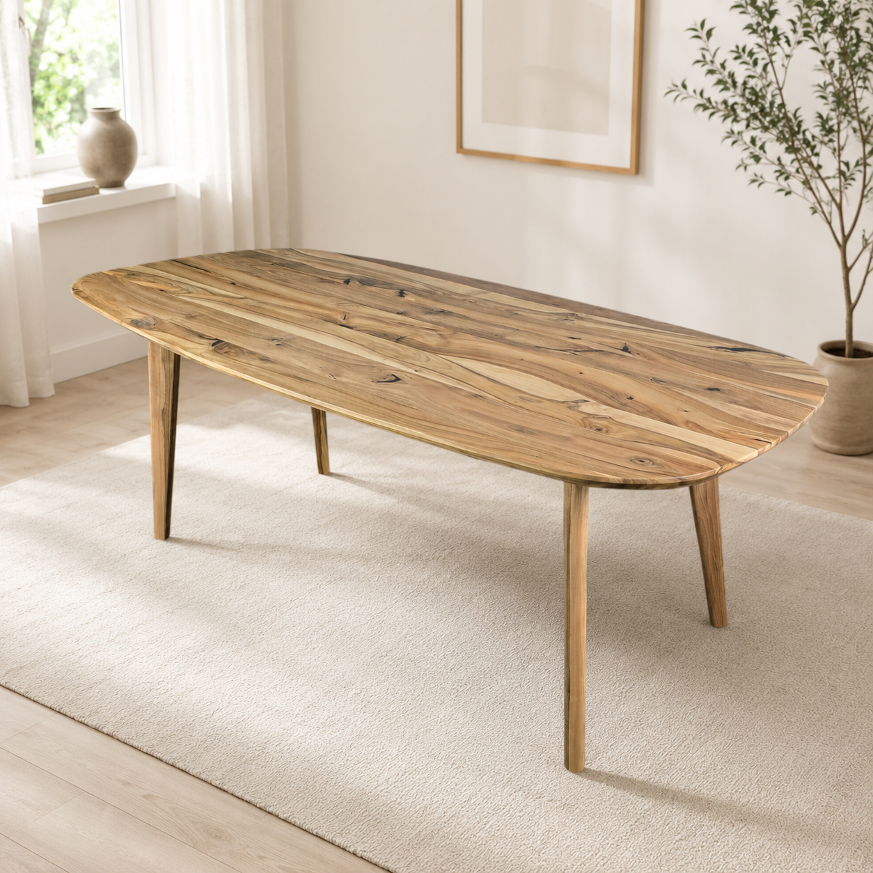 Esstisch (Figo W) Walnussholz Dänisch Oval Bootsform Holzgestell 4 Tischbeine