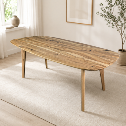 Esstisch (Figo W) Walnussholz Dänisch Oval Bootsform Holzgestell 4 Tischbeine