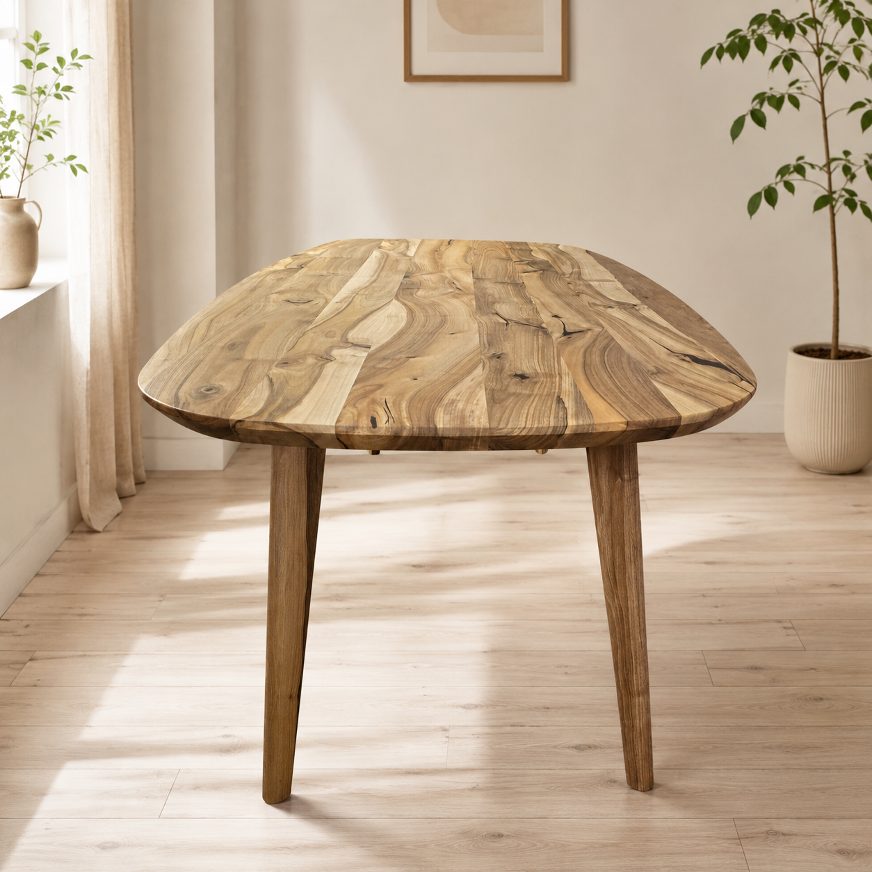 Esstisch (Figo W) Walnussholz Dänisch Oval Bootsform Holzgestell 4 Tischbeine