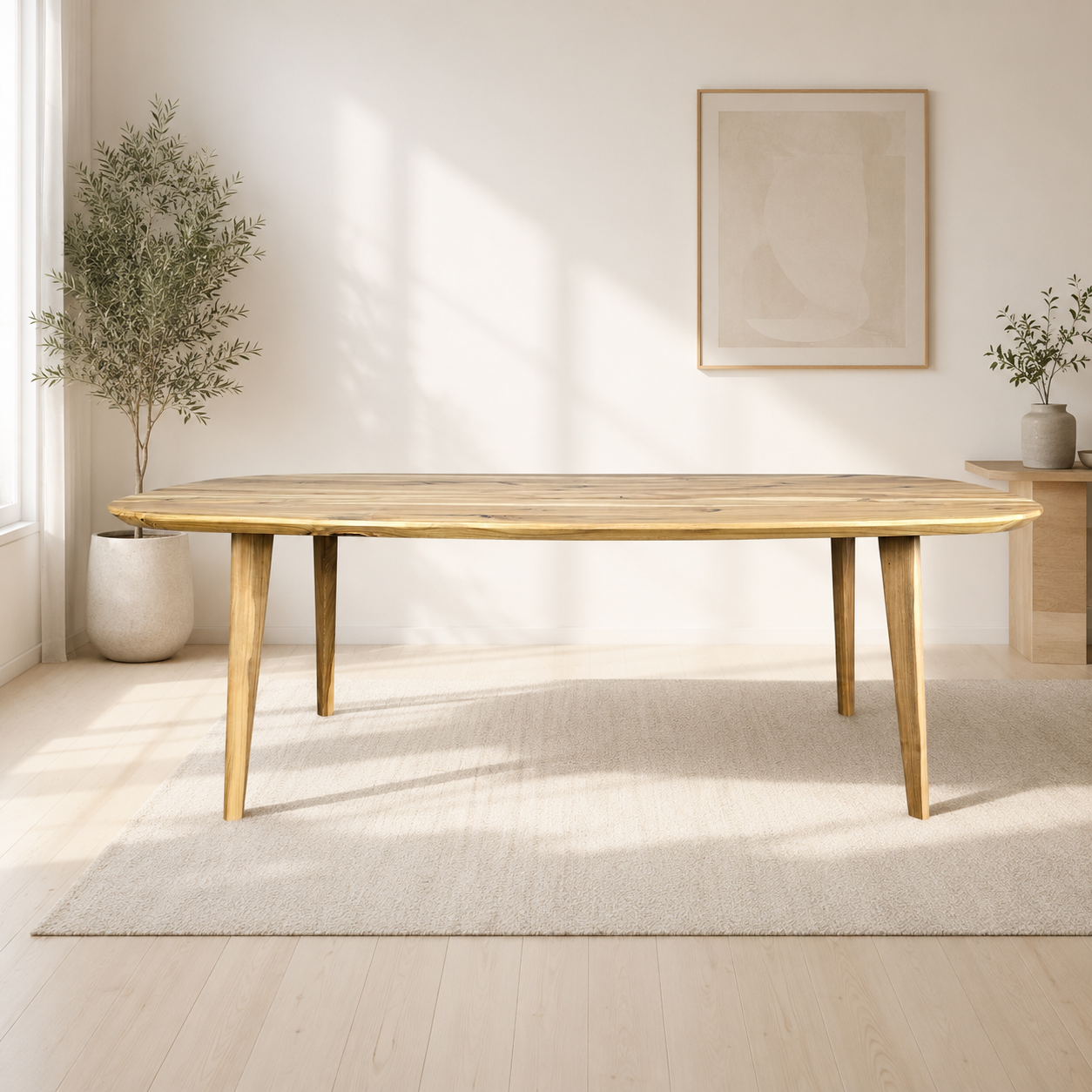 Esstisch (Figo W) Walnussholz Dänisch Oval Bootsform Holzgestell 4 Tischbeine
