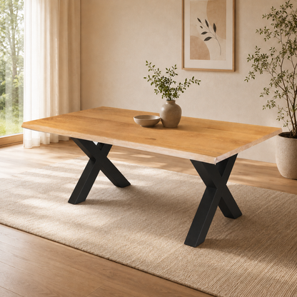 Esstisch (Xana) Eiche Massivholz Tischgestell X-Form schwarz