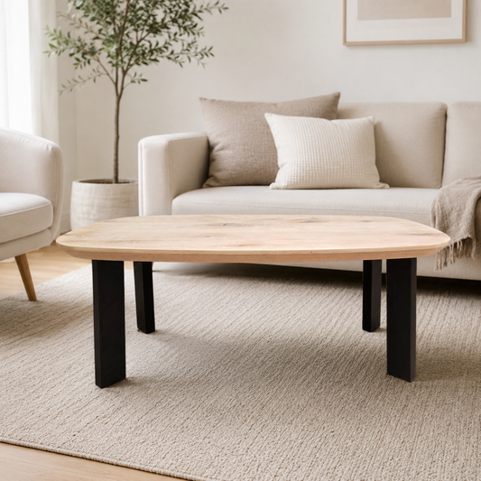 Couchtisch (Banjo) Dänisch Oval Eiche Massivholz 4 Tischbeine Schwarz