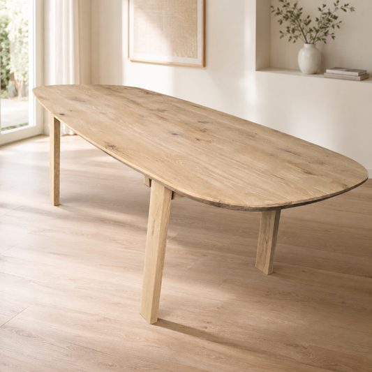 Esstisch (Honas) Eiche Massivholz Danish Oval Bootsform mit Holz Tischbeine