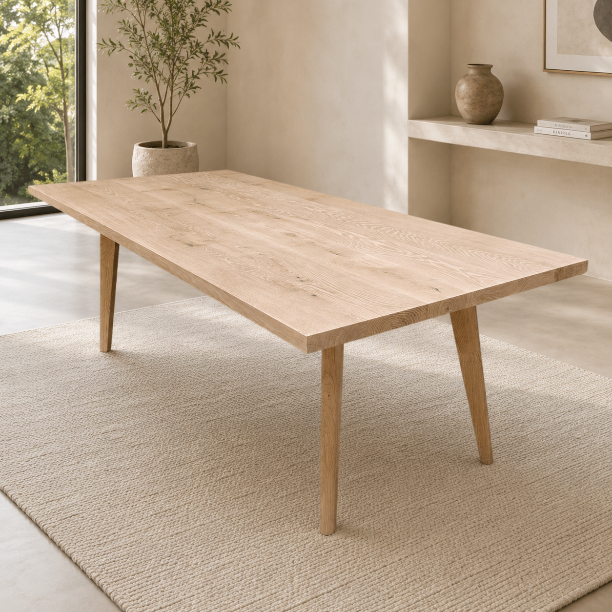 Esstisch (Fibo E) Eiche Massivholz mit Holzgestell 4 Tischbeine