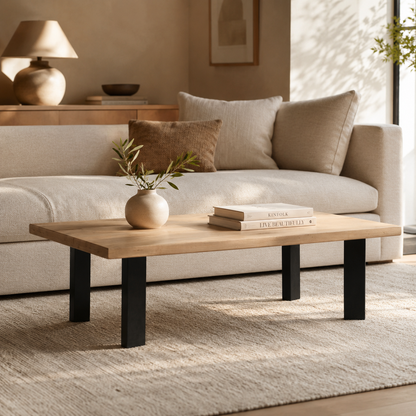 Couchtisch (Emba) Wohnzimmertisch Eiche Massivholz 4 Tischbeine Schwarz