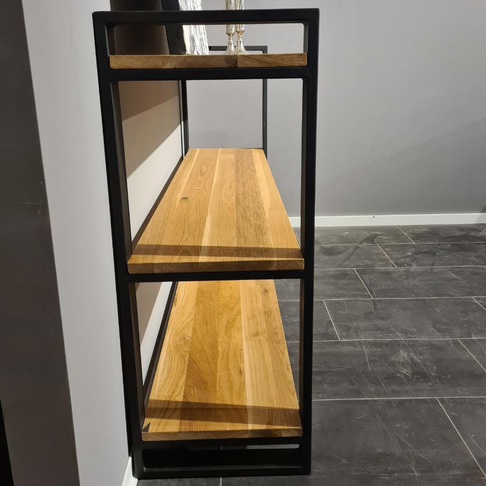 Sideboard (Rex) Eiche Massivholz 3 Fachböden Metallgestell schwarz