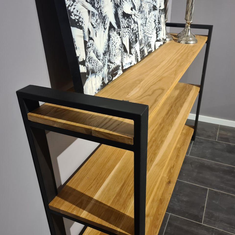 Sideboard (Rex) Eiche Massivholz 3 Fachböden Metallgestell schwarz