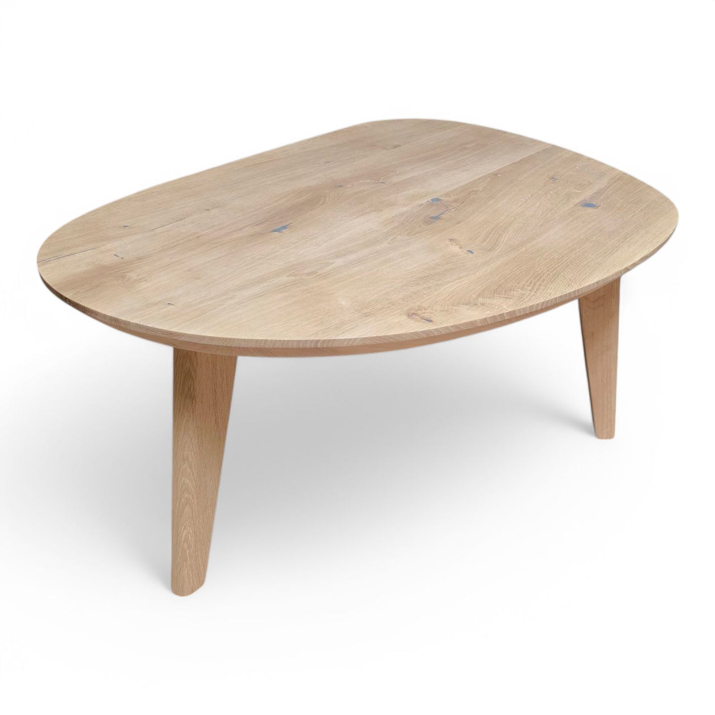 Couchtisch (Finn) Nierenform Eiche Massivholz 3 Holz Tischbeine